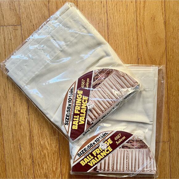 2NEW Vintage K-Mart 70s Salem 4567 Cream Colonial Style Ball Fringe Valance Set - Picture 1 of 9